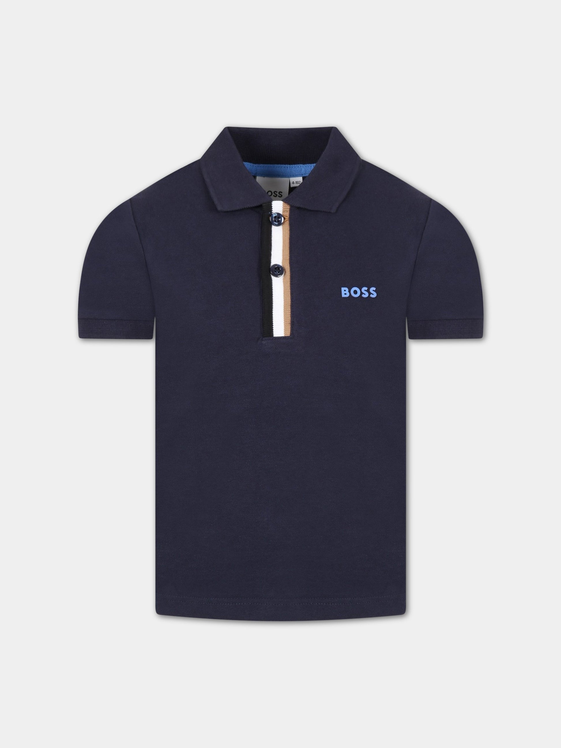Polo blu per bambino con logo celeste,Hugo Boss,J25N51 849
