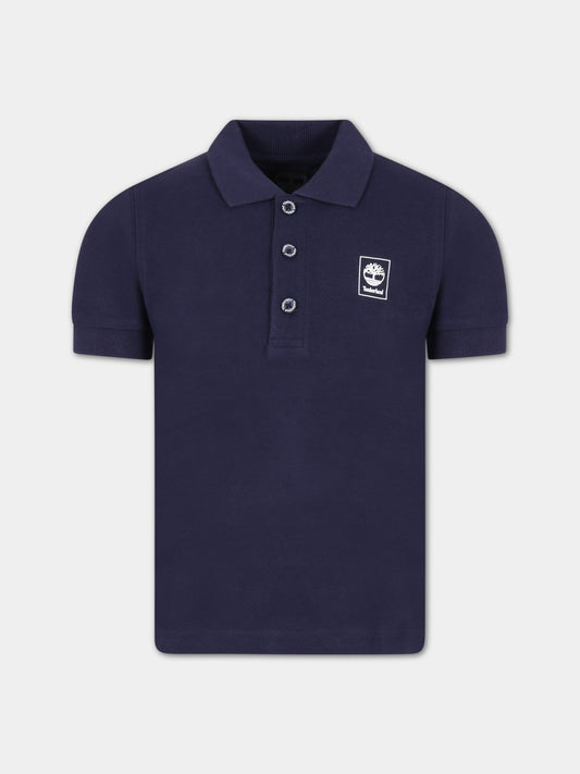 Polo blu per bambino con logo bianco,Timberland,T25T00 85T