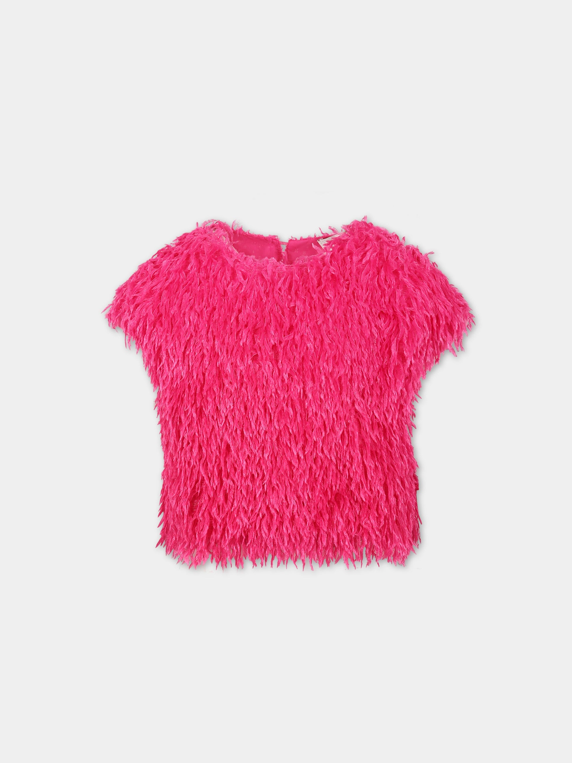 Gilet fucsia per bambina con piume,Monnalisa,71B302 2903 0097