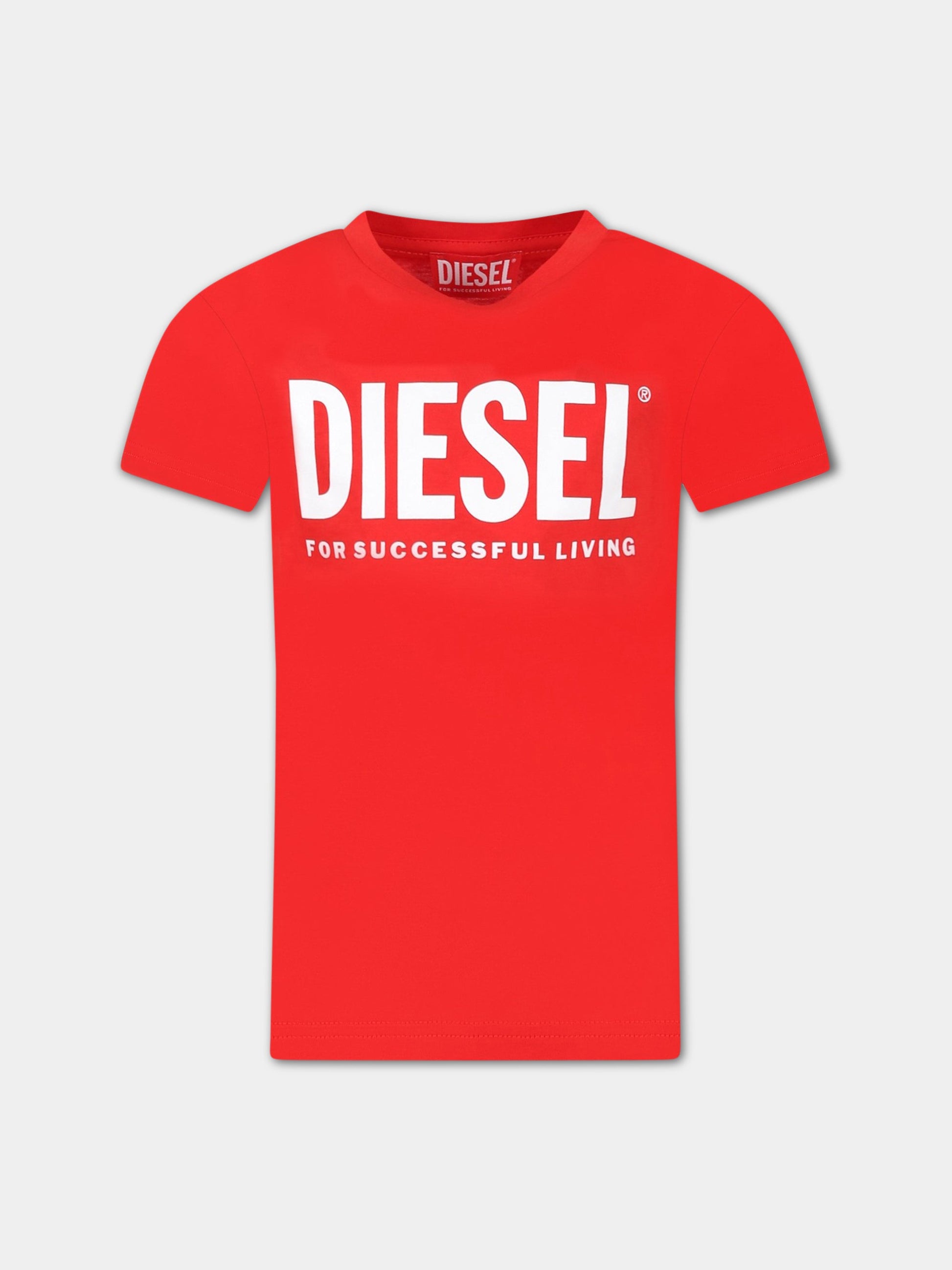T-shirt rossa per bambino con logo,Diesel,00J4P6 00YI9 K438