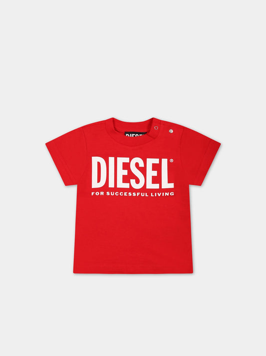 T-shirt rossa per neonato con logo,Diesel,K00218 00YI9 K405