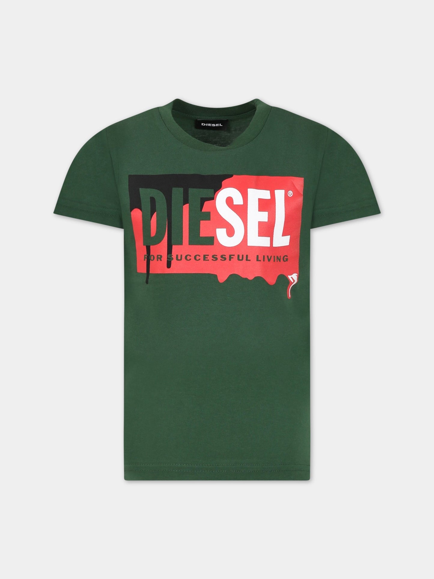 T-shirt verde per bambino con logo,Diesel,00J573 00YI9 K50L