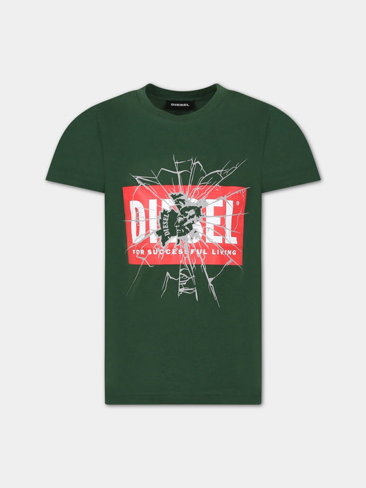 T-shirt verde per bambino con logo,Diesel,00J574 00YI9 K50L