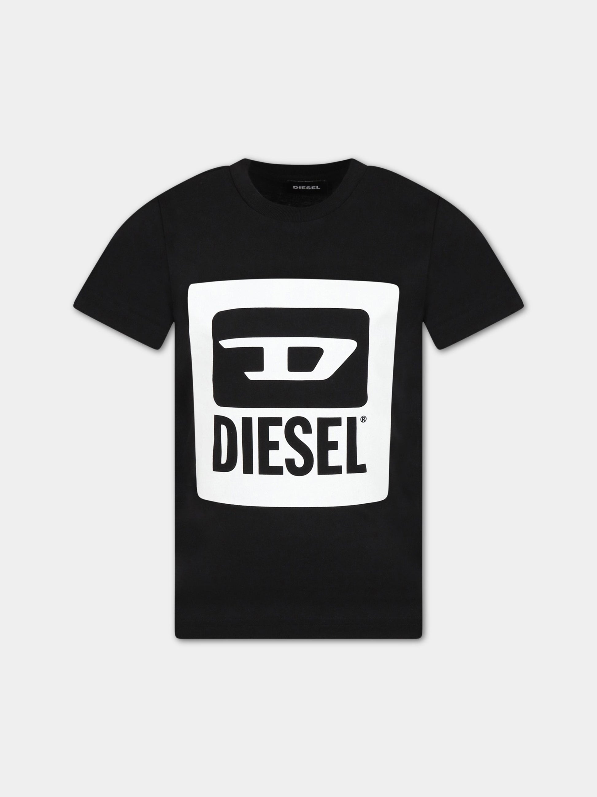 T-shirt nera per bambino con logo,Diesel,J00838 KYAVJ K900