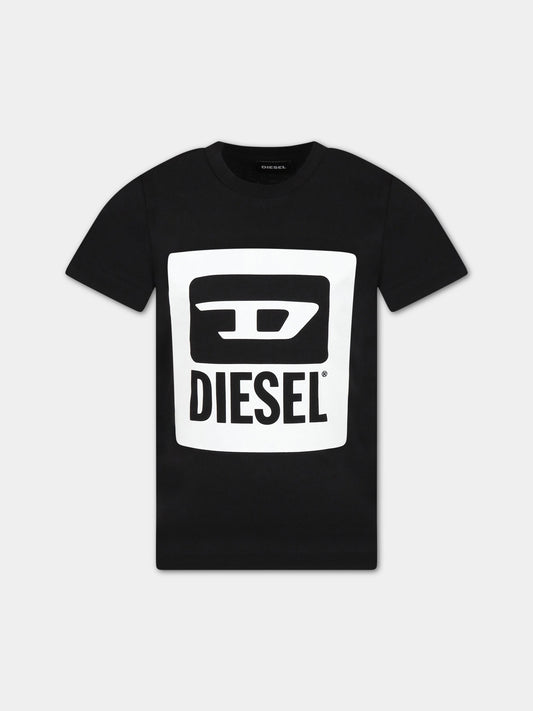 T-shirt nera per bambino con logo,Diesel,J00838 KYAVJ K900