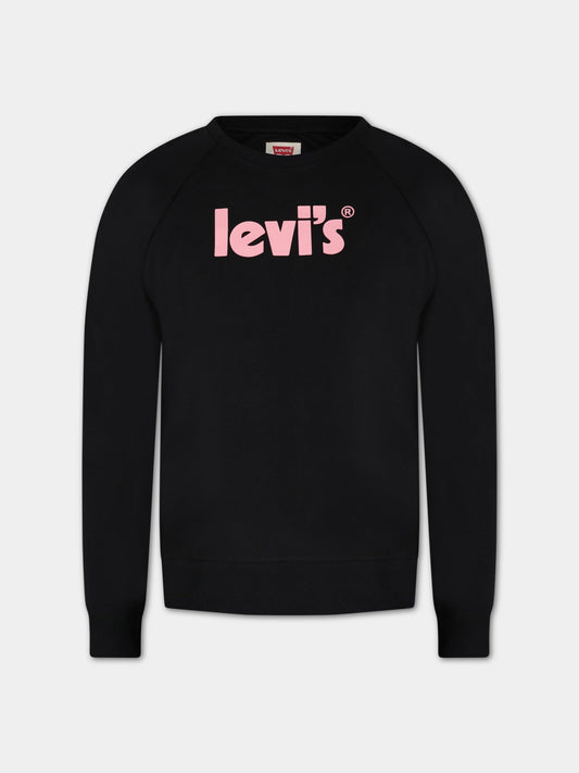 Felpa nera per bambina con logo,Levi's Kids,4EF955 023