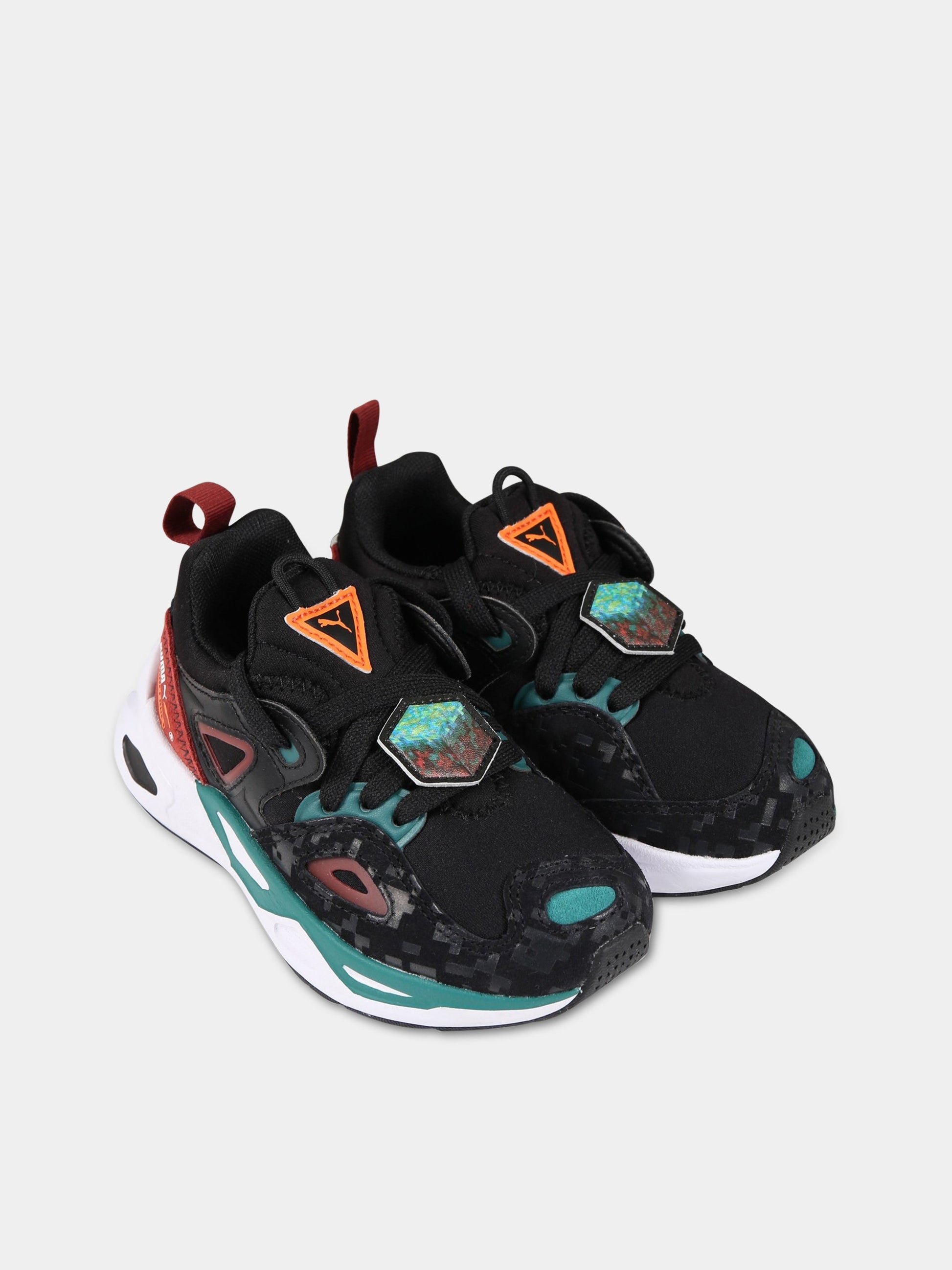 Sneakers multicolor per bambino con stampe Minecraft e logo,Puma,386126 01