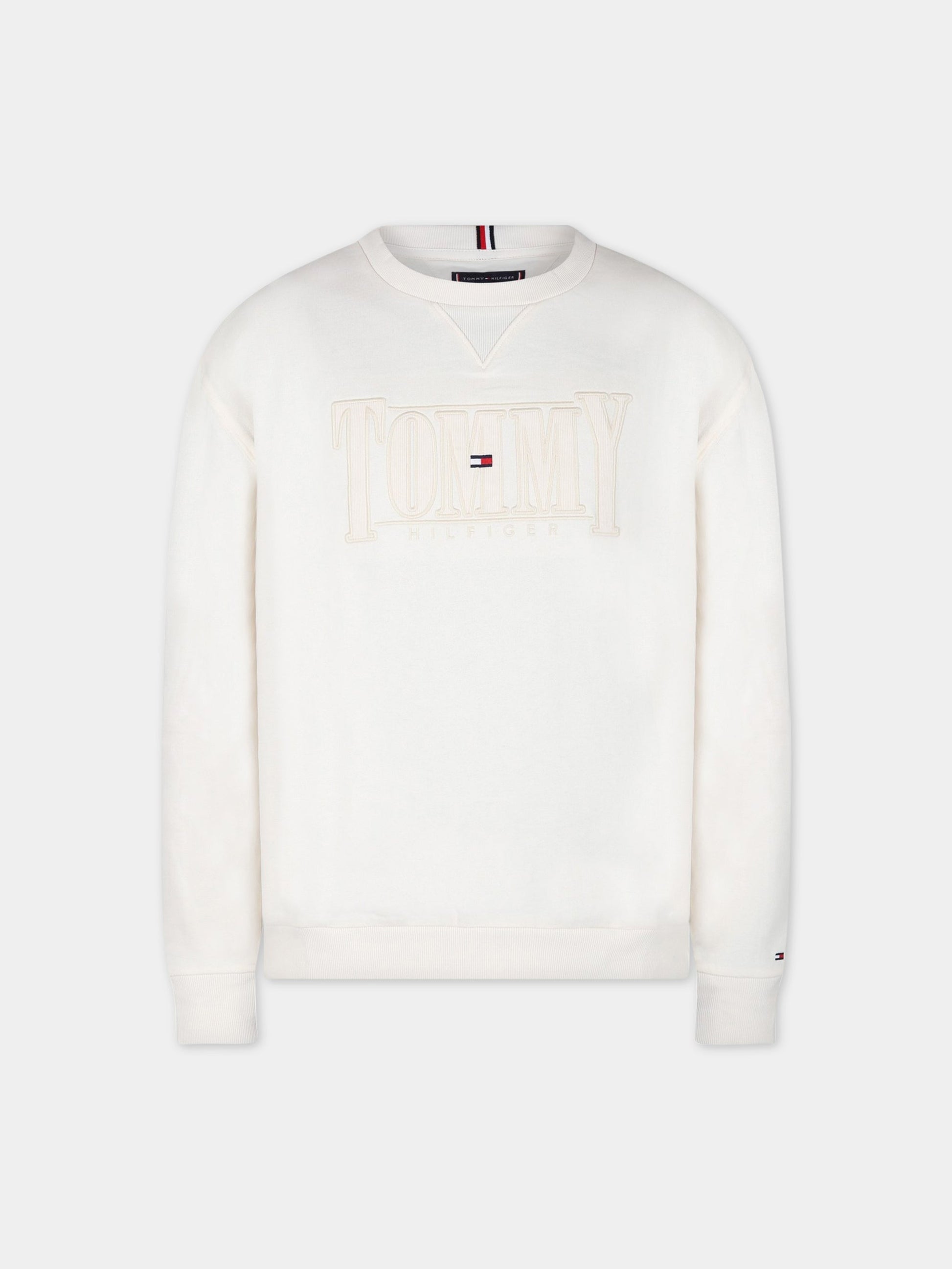 Felpa avorio per bambino con logo,Tommy  Hilfiger Junior,KB0KB07776T Z00
