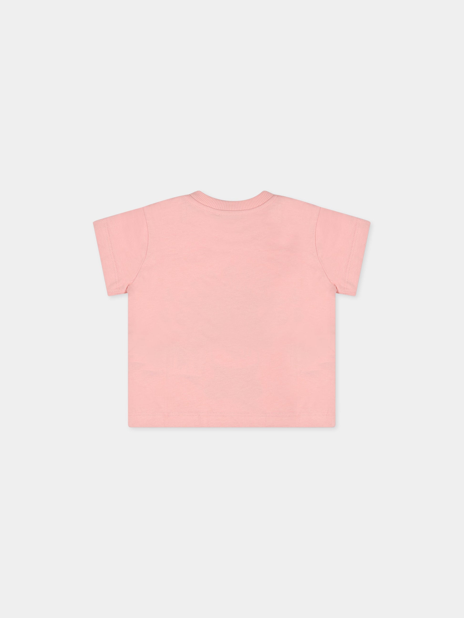 T-shirt rosa per neonata con Teddy Bear e logo,Moschino Kids,MUM032 LAA01 50209