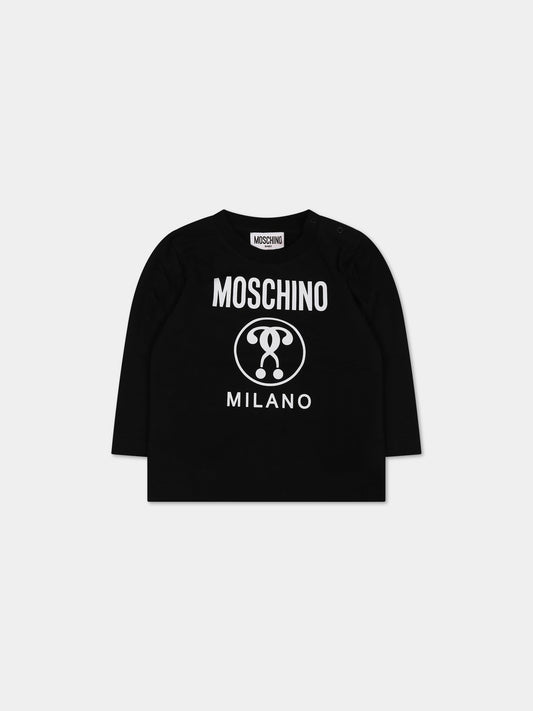 T-shit nera per neonati con stampa e logo,Moschino Kids,MUO00H LBA23 60100