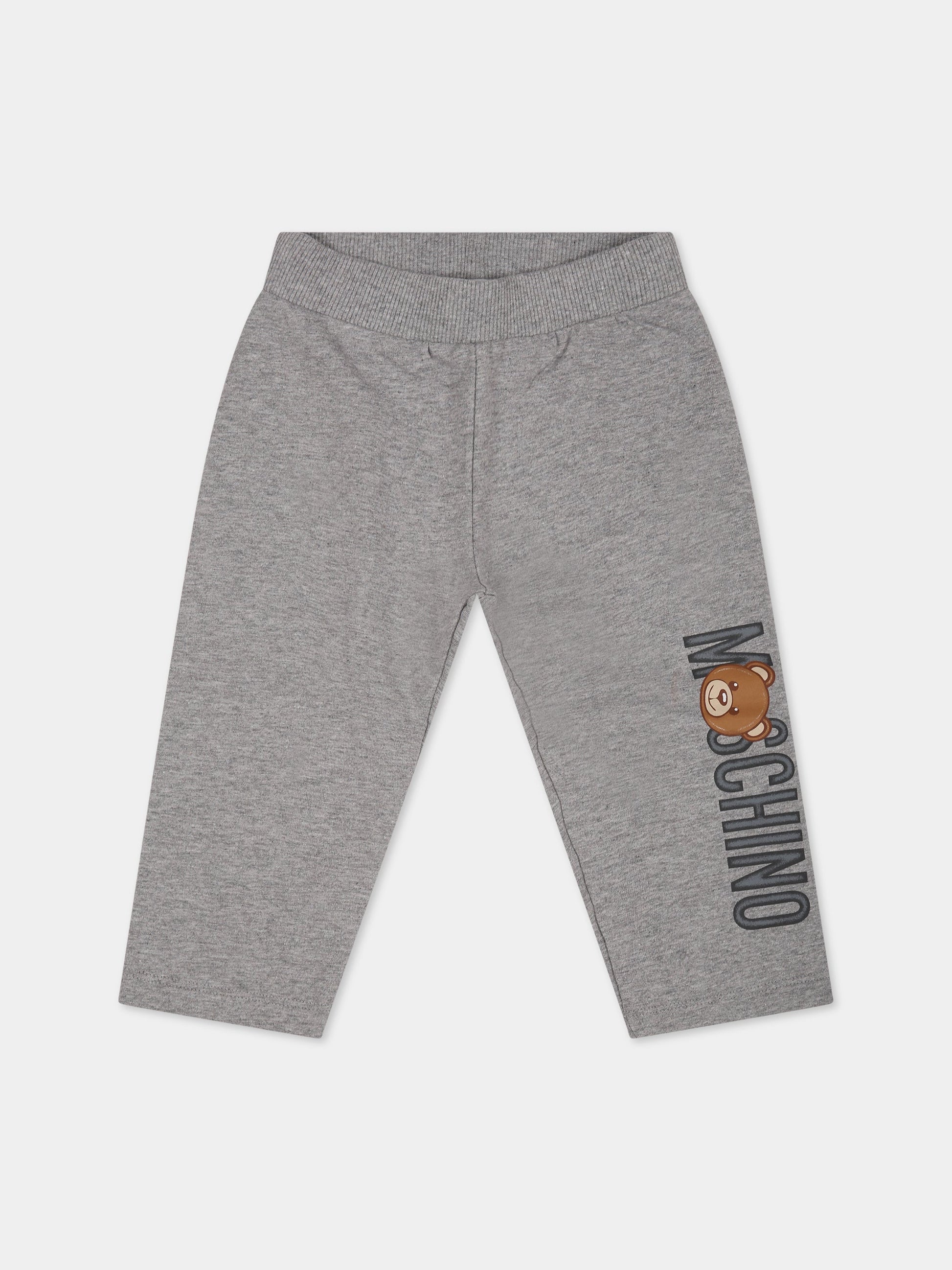 Leggings grigi per neonati con Teddy Bear e logo,Moschino Kids,MQP02R LDA17 60901