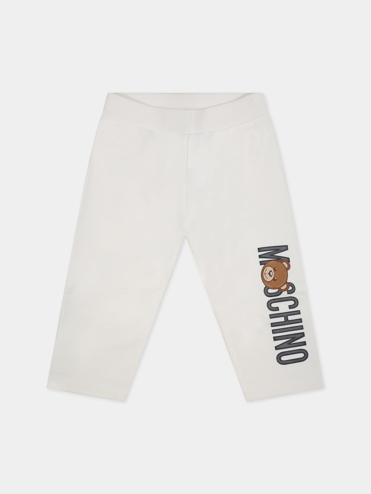 Leggings bianchi per neonati con Teddy Bear e logo,Moschino Kids,MQP02R LDA17 10063