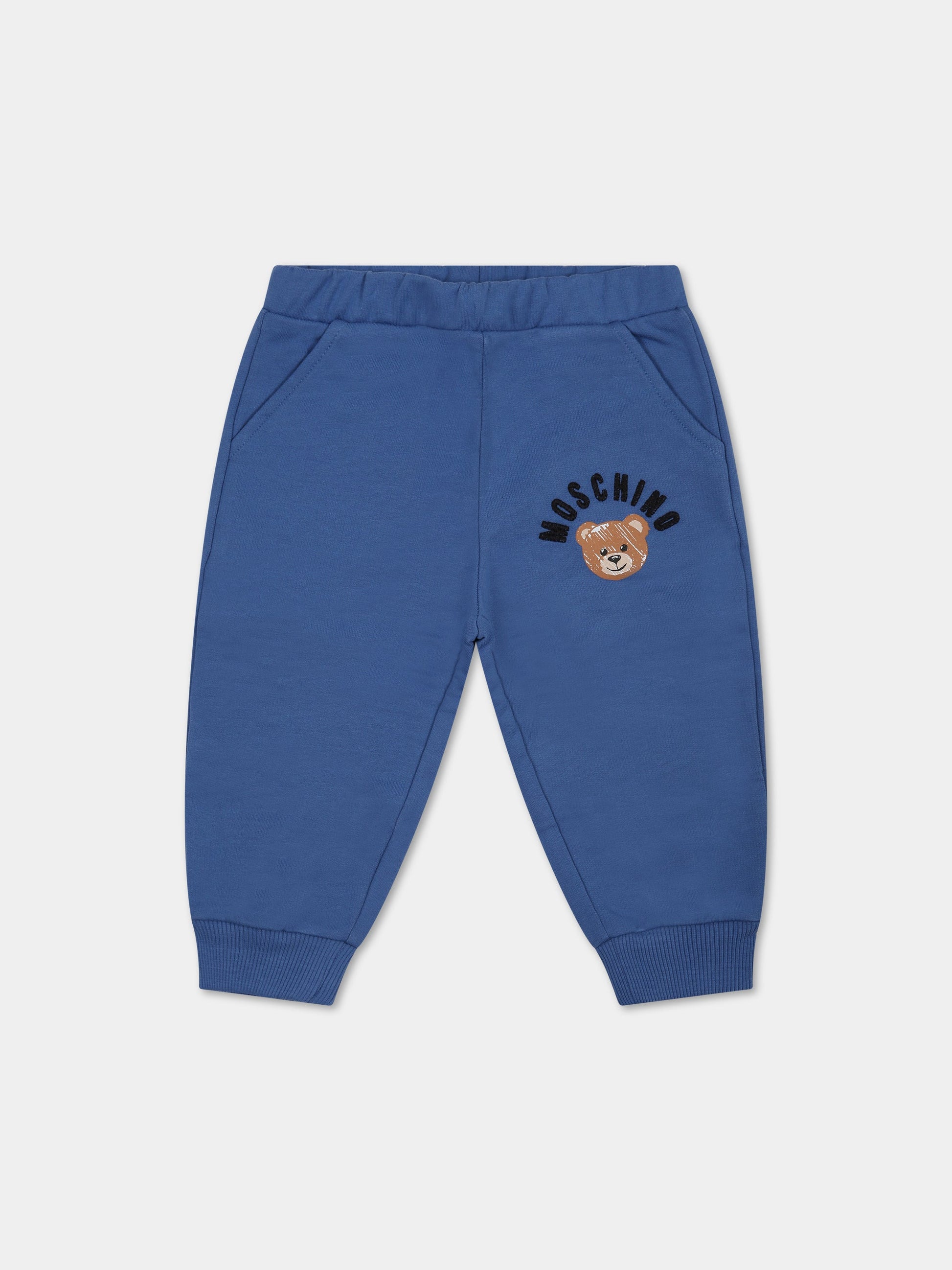 Pantaloni blu per neonati con Teddy Bear e logo,Moschino Kids,MUP042 LCA42 40497