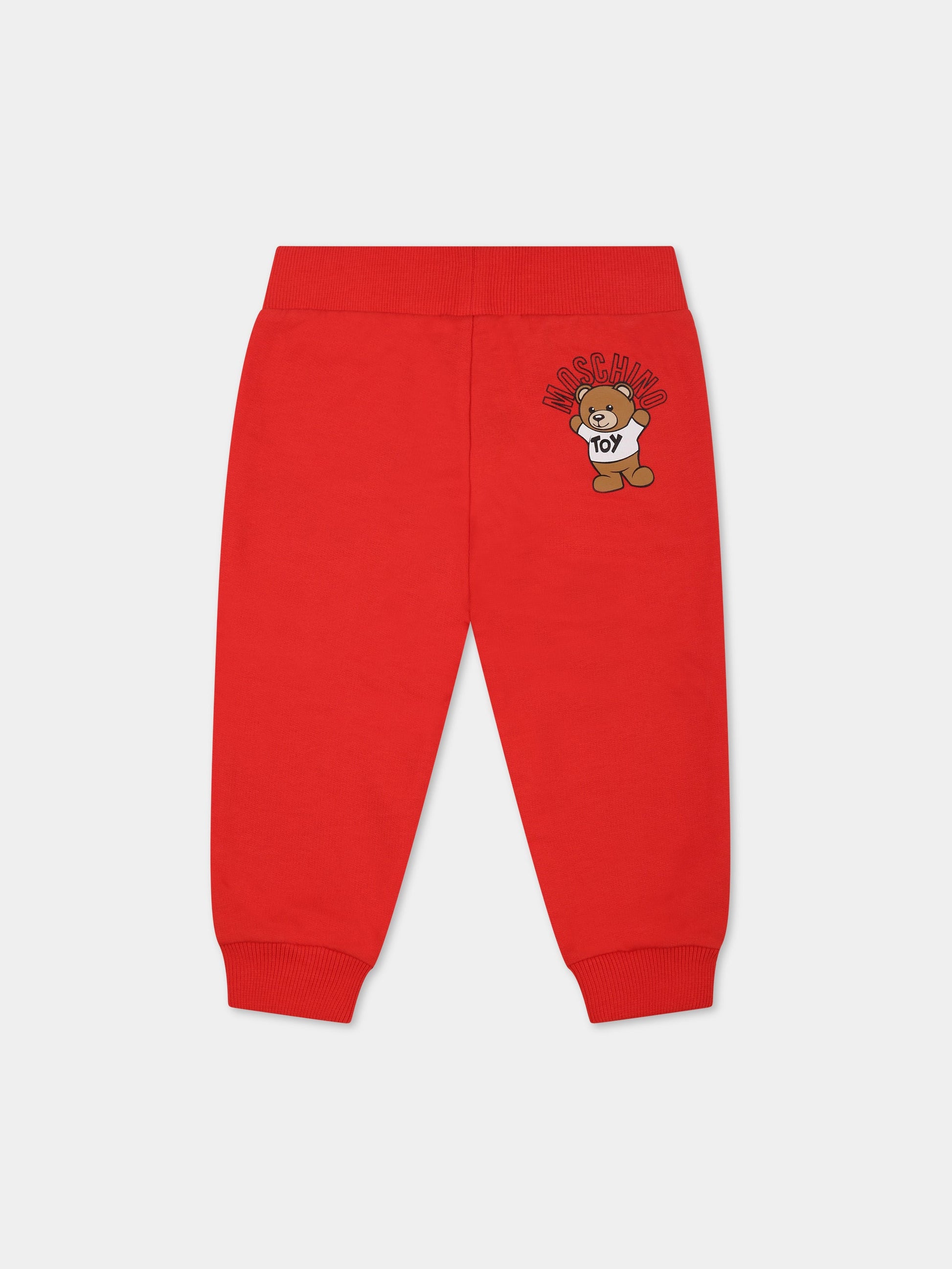 Pantaloni rossi per neonati con Teddy bear e logo,Moschino Kids,MUP048 LCA40 50109