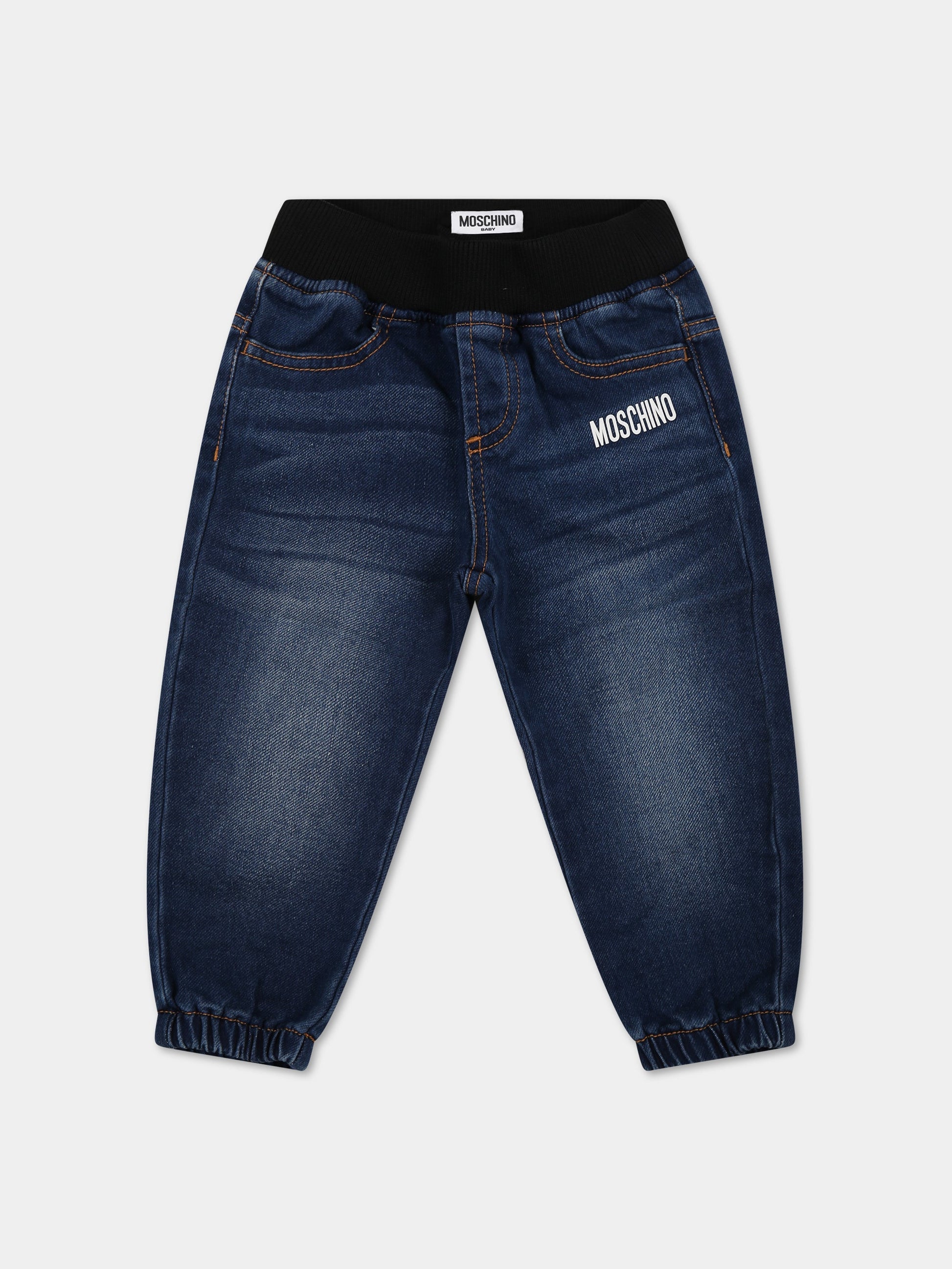 Jeans blu per neonati con Teddy Bear,Moschino Kids,MUP043 LDE10 40111