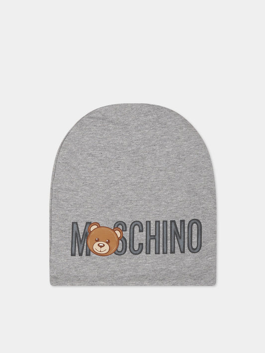 Cappello grigio per neonati con teddy Bear e logo,Moschino Kids,MNX03N LDA17 60901 