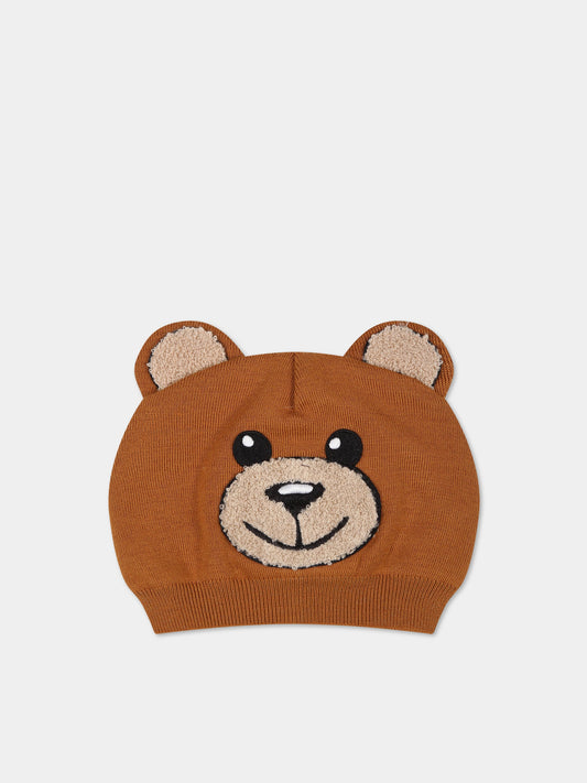 Cappello marrone per neonati conTeddy bear,Moschino Kids,MUY04M LHE18 20093