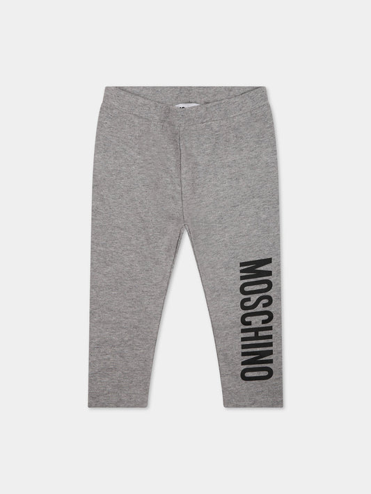 Leggings grigi per neonati con logo,Moschino Kids,MKP02N LBA11 60901