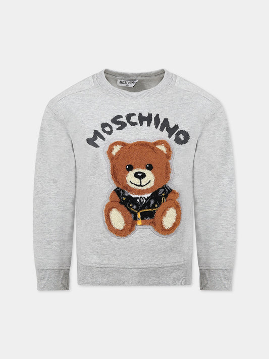 Felpa grigia per bambini con Teddy Bear e logo,Moschino Kids,HUF064 LDA16 60901