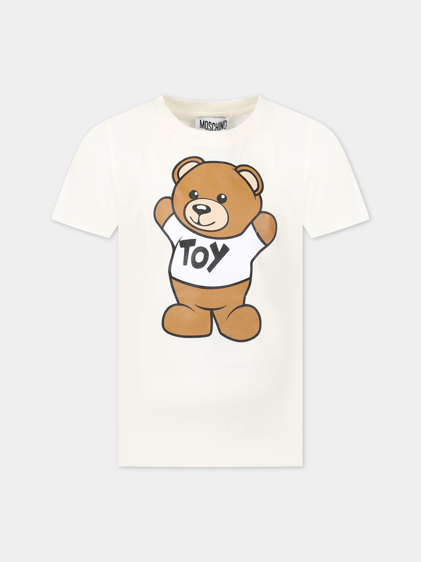 T-shirt bianca per bambini con Teddy Bear e logo,Moschino Kids,HUM03U LAA01 10063