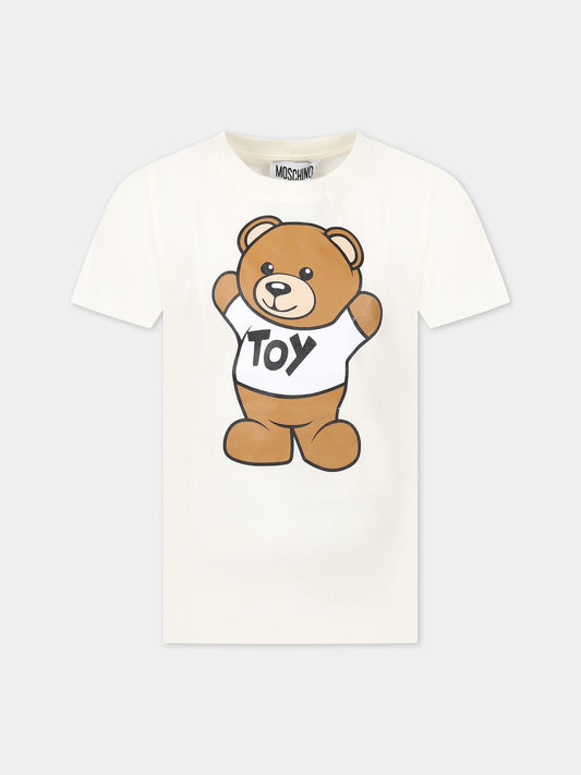 T-shirt bianca per bambini con Teddy Bear e logo,Moschino Kids,HUM03U LAA01 10063