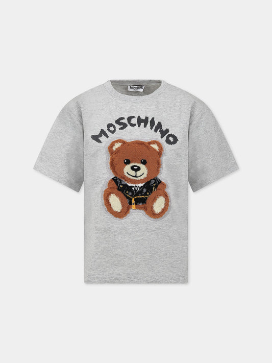 T-shirt grigia per bambini con logo e Teddy Bear,Moschino Kids,HUM03S LBA12 60901