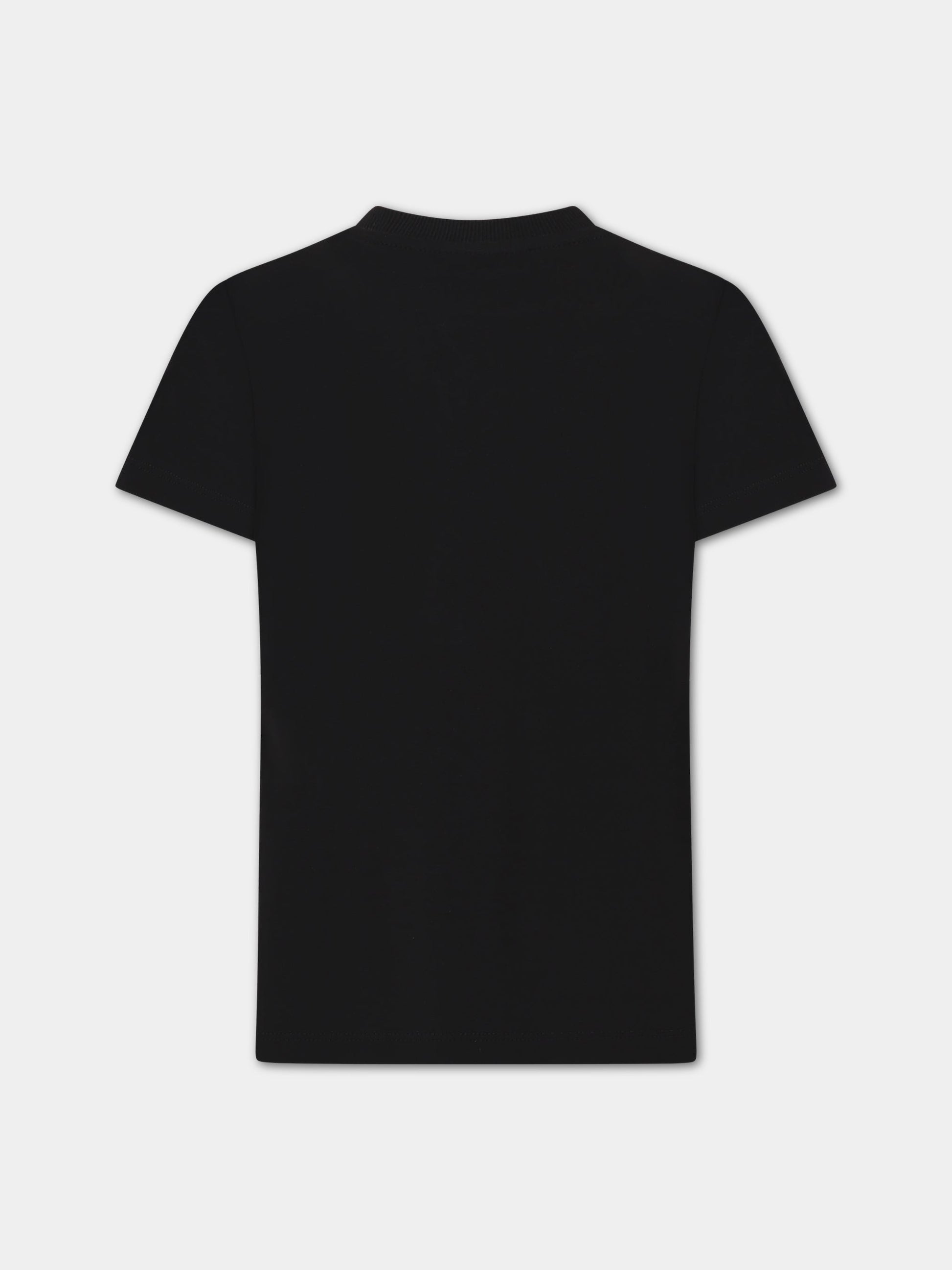 T-shirt nera per bambini con logo e Teddy Bear,Moschino Kids,HNM03S LBA19 60100