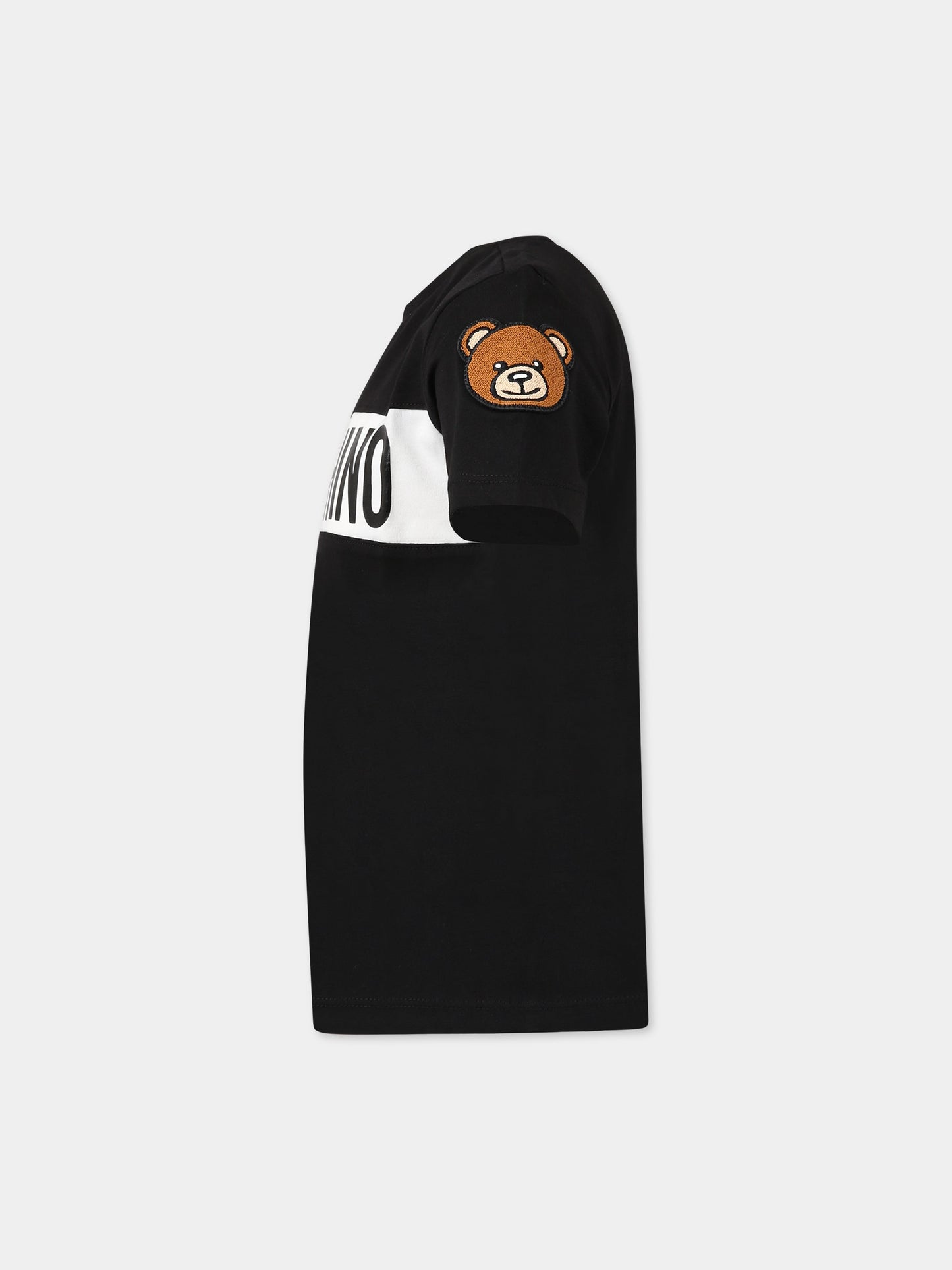 T-shirt nera per bambini con logo e Teddy Bear,Moschino Kids,HUM03Q LAA10 60100