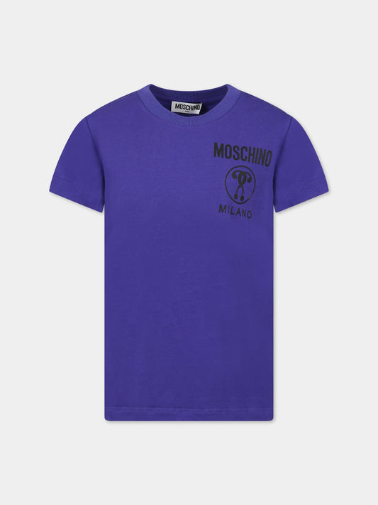 T-shirt viola per bambini con stampa e logo,Moschino Kids,HUM042 LBA23 50910