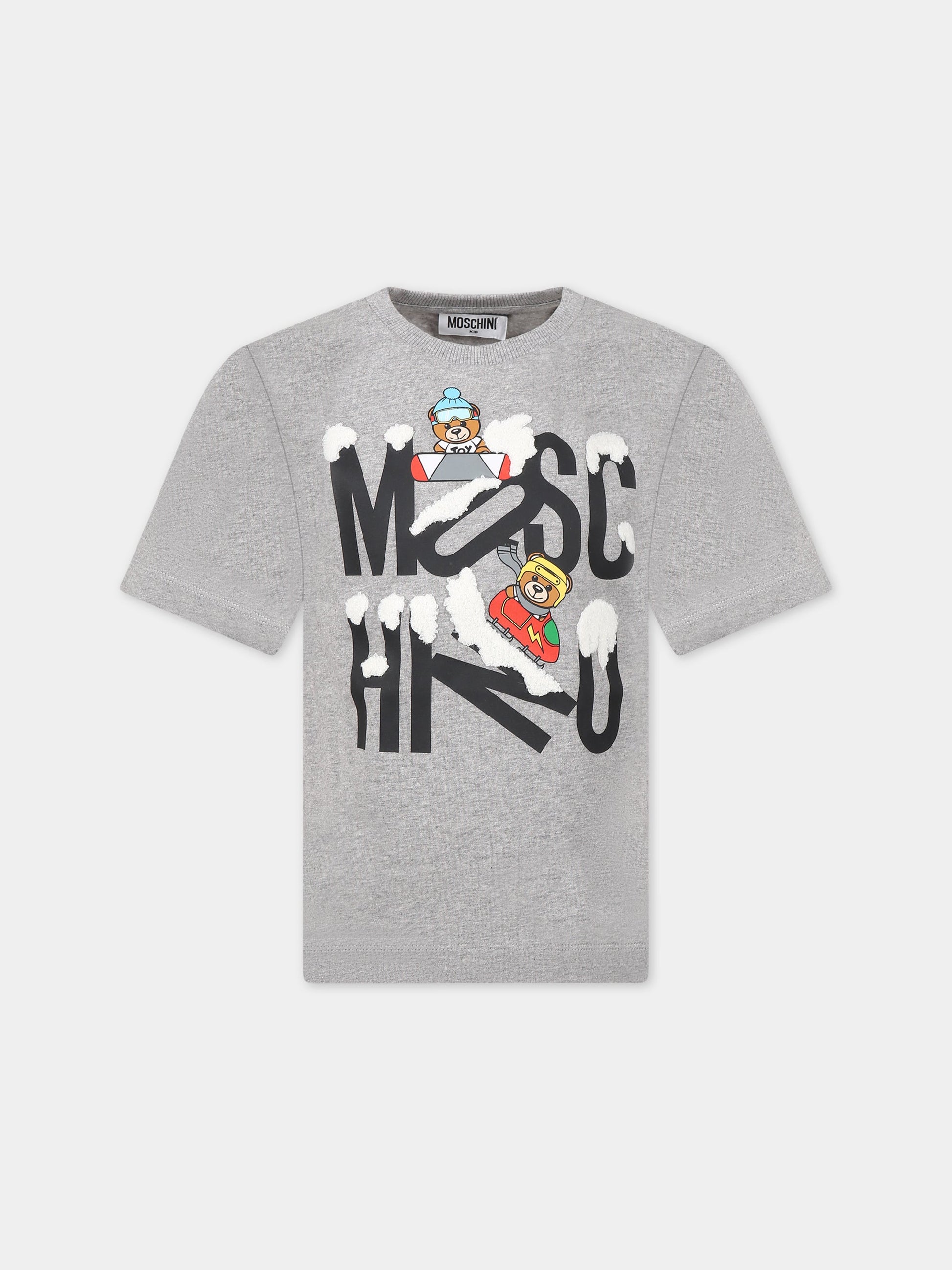 T-shirt grigia per bambini con Teddy Bears e logo,Moschino Kids,HPM03S LBA22 60901