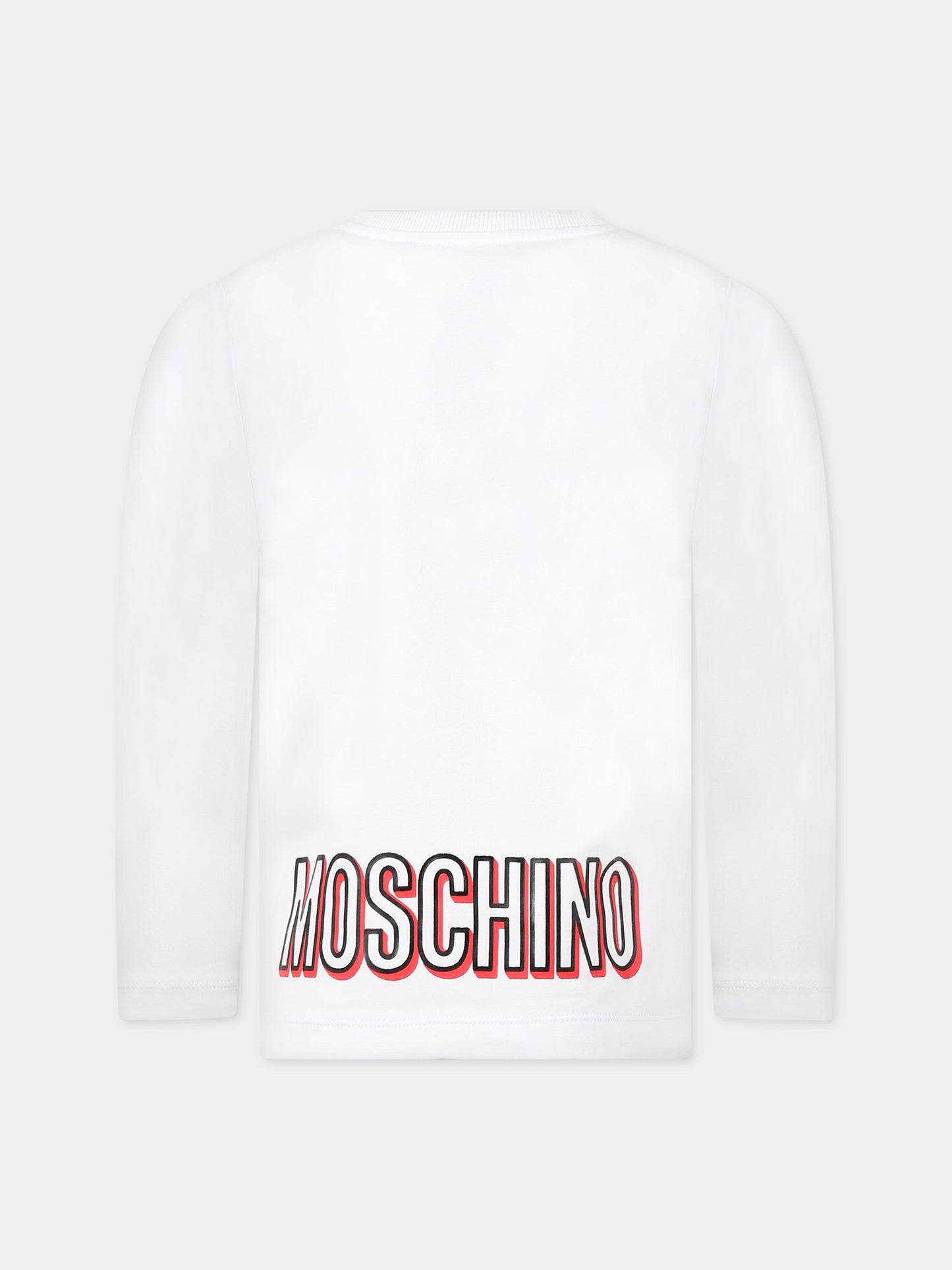 T-shirt bianca per bambini con Teddy bear e logo,Moschino Kids,HUO00K LBA19 10101