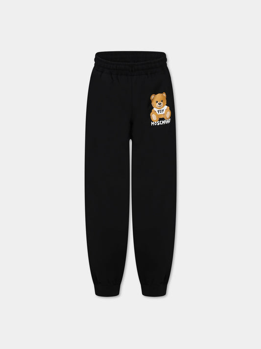 Pantaloni neri per bambini con logo e Teddy Bear,Moschino Kids,HUP058 LDA38 60100
