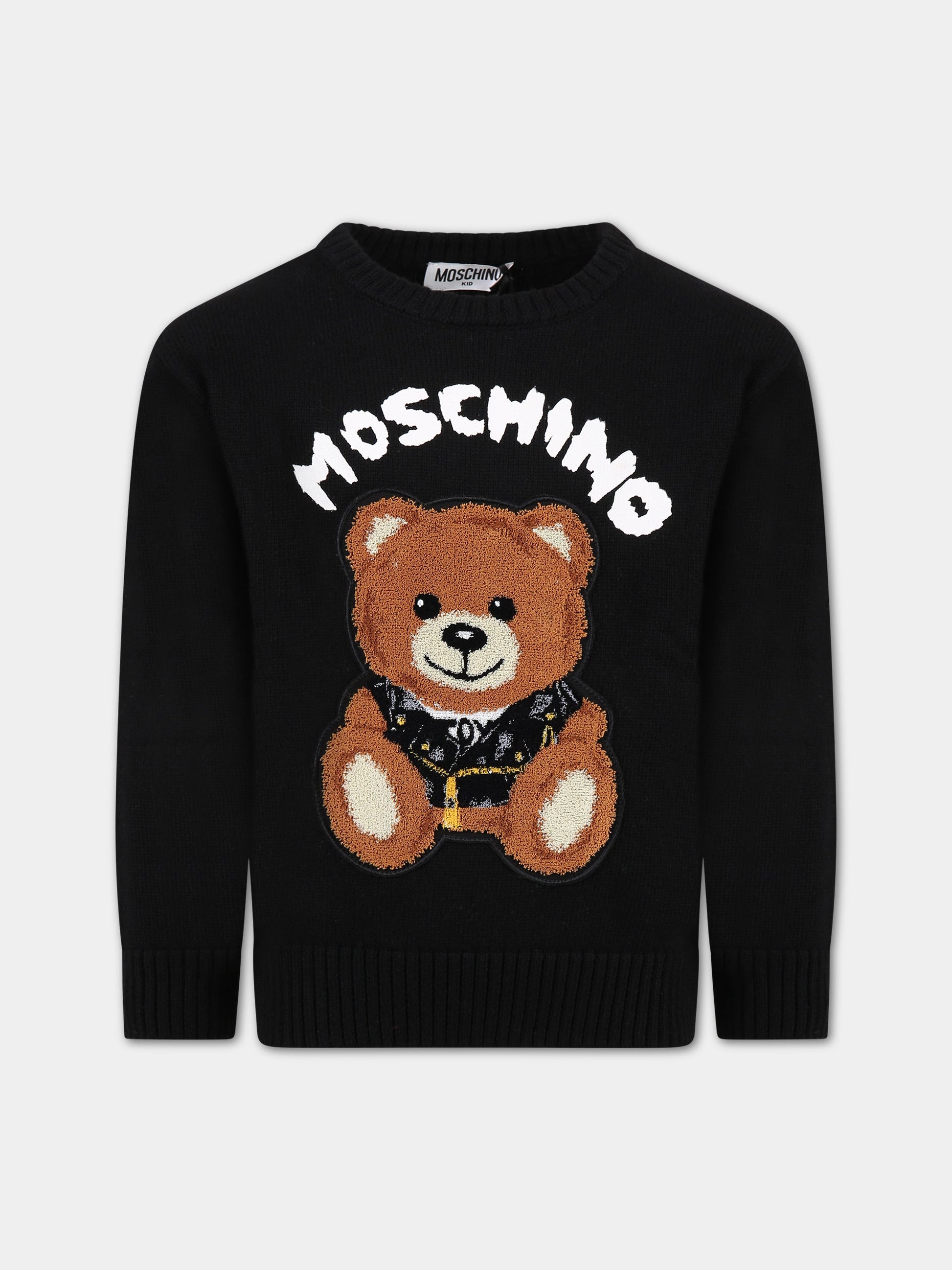 Maglione nero per bambini con Teddy Bear e logo,Moschino Kids,HMW00T LHE09 60100