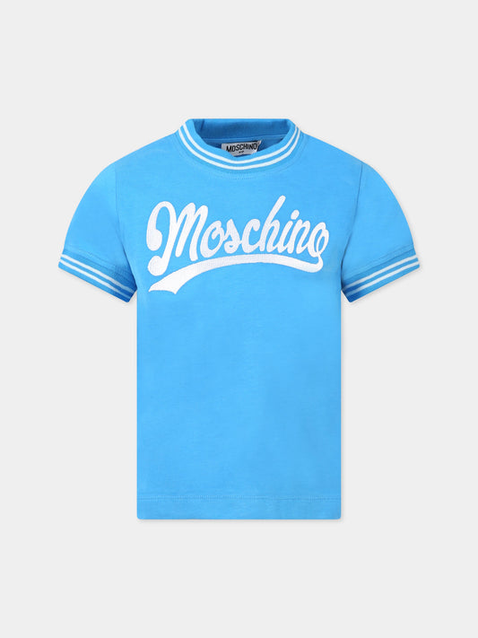 T-shirt blu per bambino con logo,Moschino Kids,HUM03X LAA01 40641