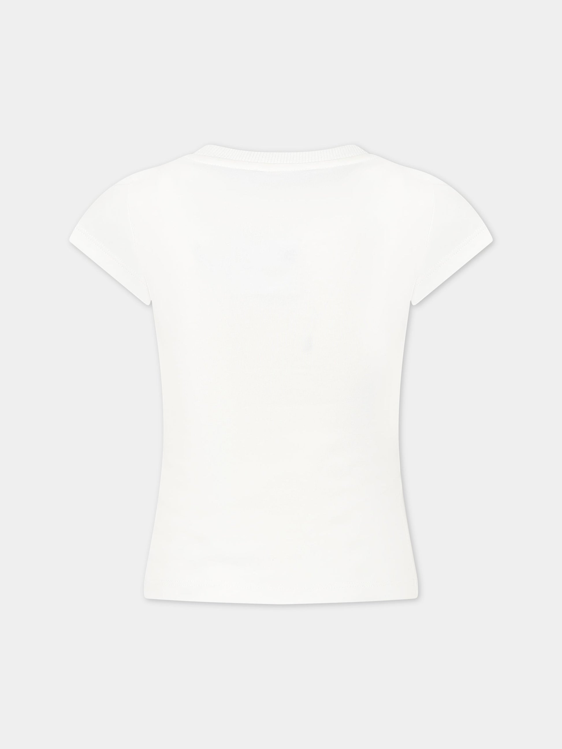 T-shirt bianca per bambina con Teddy bear, logo e cuore,Moschino Kids,HHM042 LBA11 10063