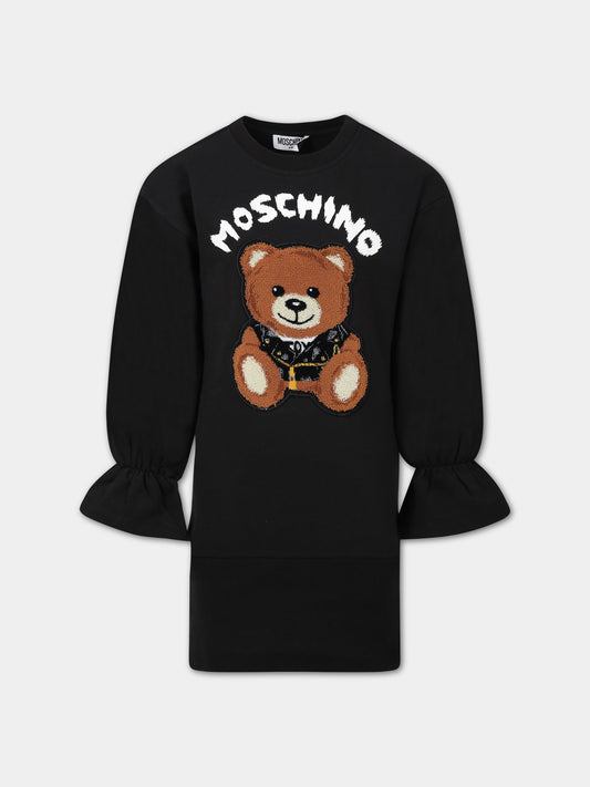 Vestito nero per bambina con Teddy bear e logo,Moschino Kids,HDV0BX LDA16 60100