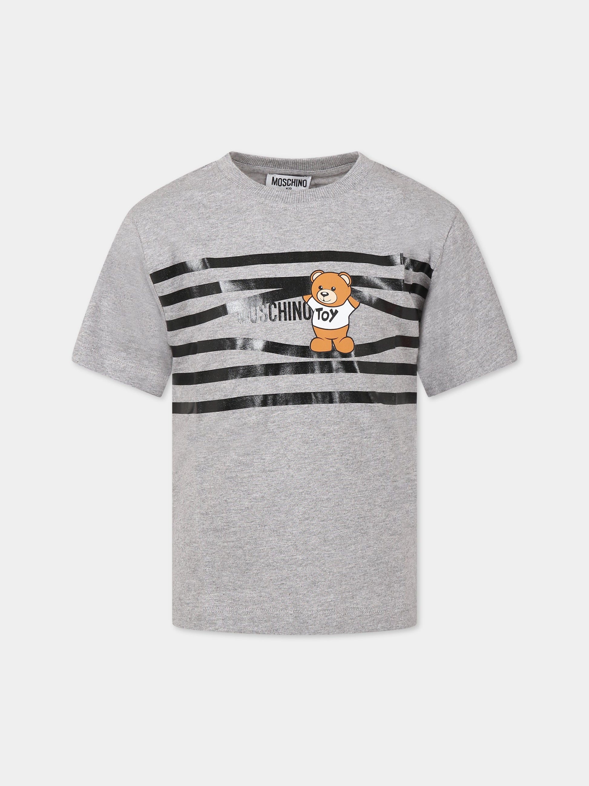 T-shirt grigia per bambini con Teddy bear e logo,Moschino Kids,HUM03R LAA20 60901