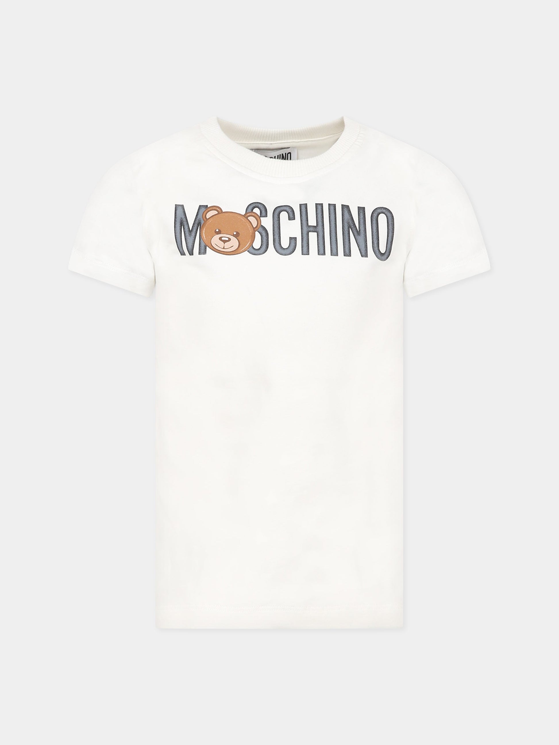 T-shirt bianca per bambina con Teddy Bear e logo,Moschino Kids,HQM03S LBA12 10063