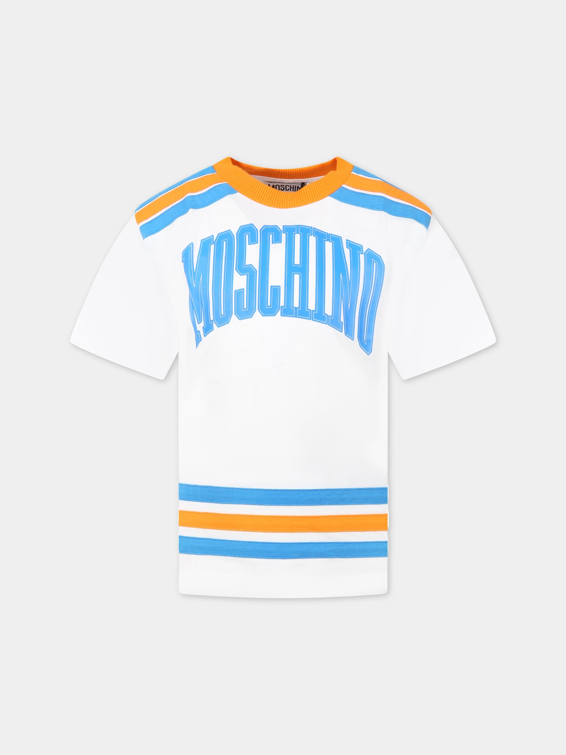 T-shirt bianca per bambino con logo,Moschino Kids,HUM03W LAA01 10101
