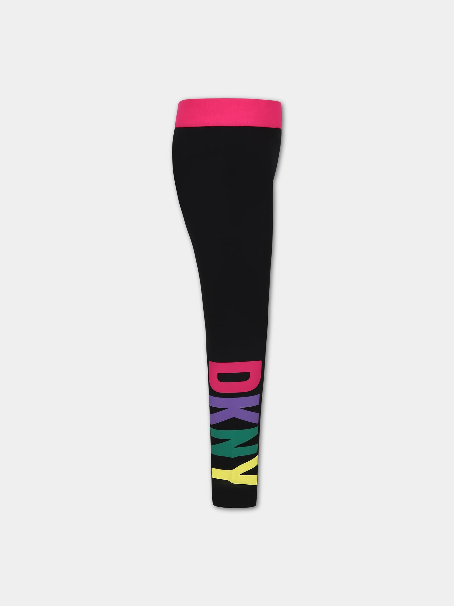 Leggings neri per bambina con logo,Dkny,D34A68 09B