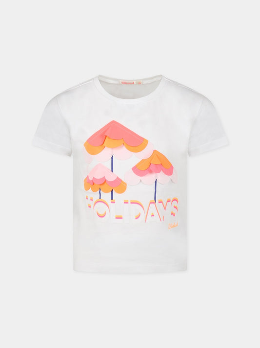 T-shirt bianca per bambina con scritta Holiday,Billieblush,U15971 10B