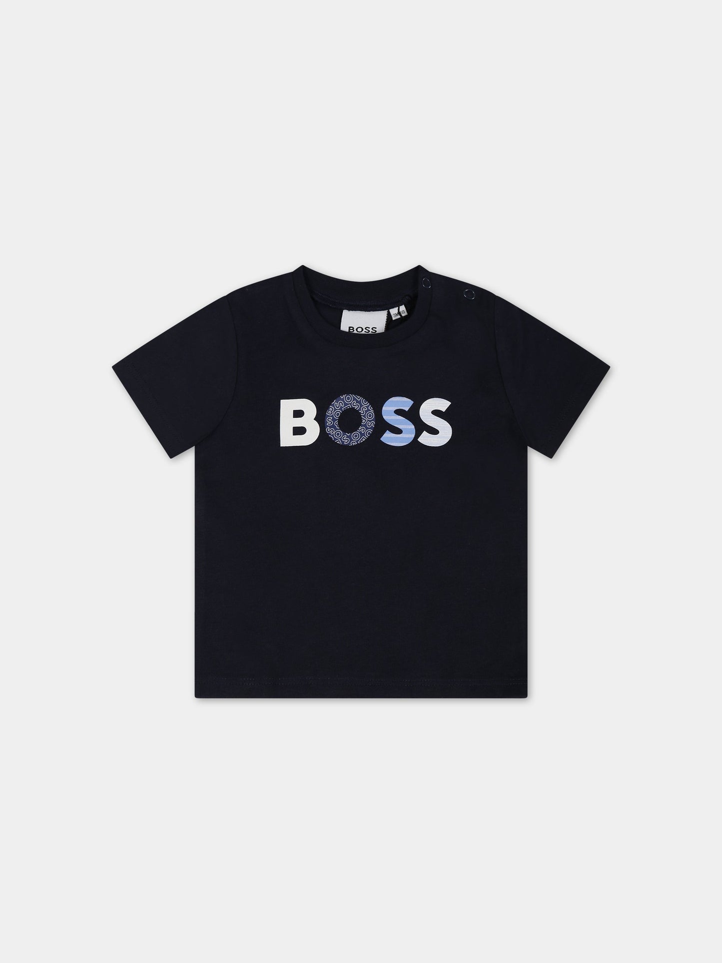 T-shirt blu per neonato con logo,Hugo Boss,J95329 849