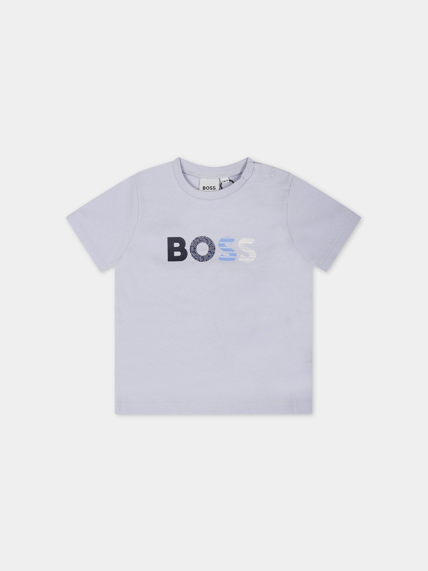 T-shirt azzurra per neonato con logo,Hugo Boss,J95329 771