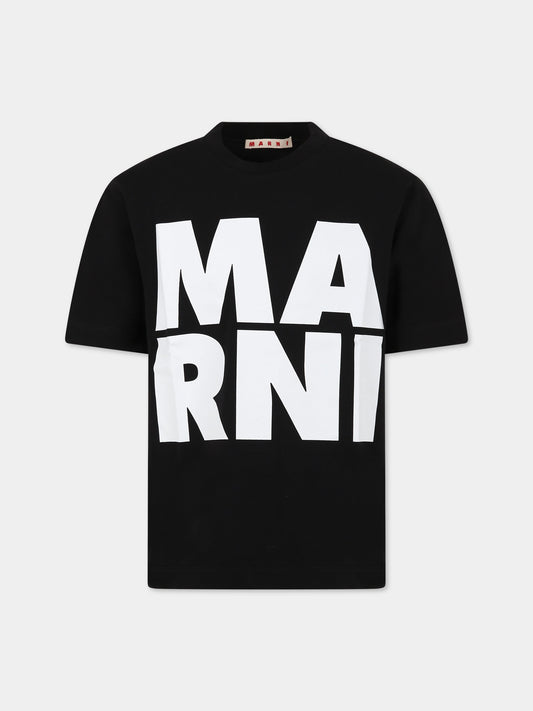 T-shirt nera per bambina con logo,Marni Kids,M00656 M00LE 0M900