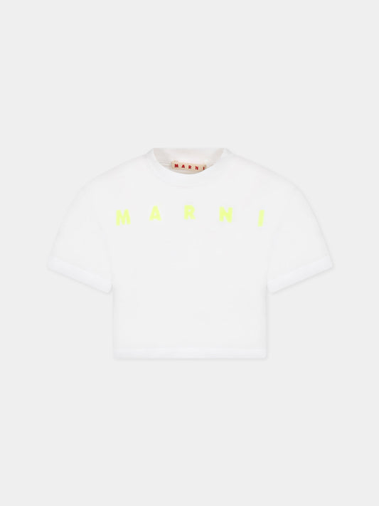T-shirt bianca per bambina con logo,Marni Kids,M00695 M00NE 0M100