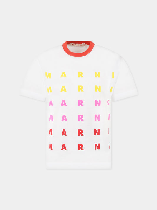 T-shirt bianca per bambina con logo,Marni Kids,M00743 M00H7 0M100