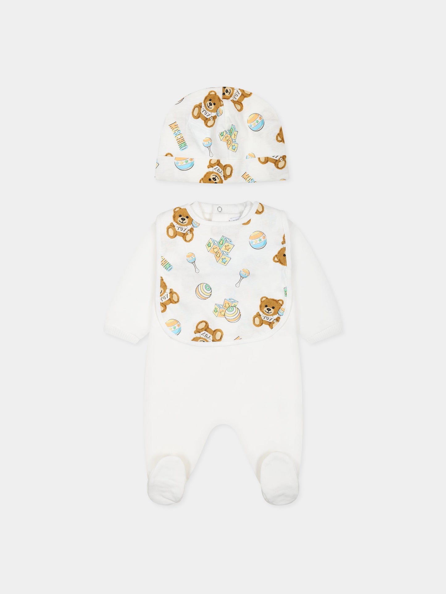 Set bianco per neonati con Teddy Bear e logo,Moschino Kids,MMY03I LCA19 10063