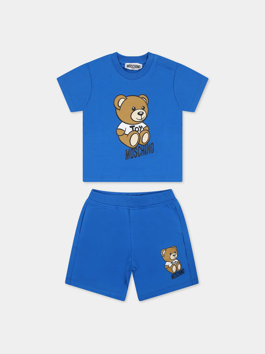 Completo blu per neonato con Teddy Bear e logo,Moschino Kids,MPG00M LBA10 40515