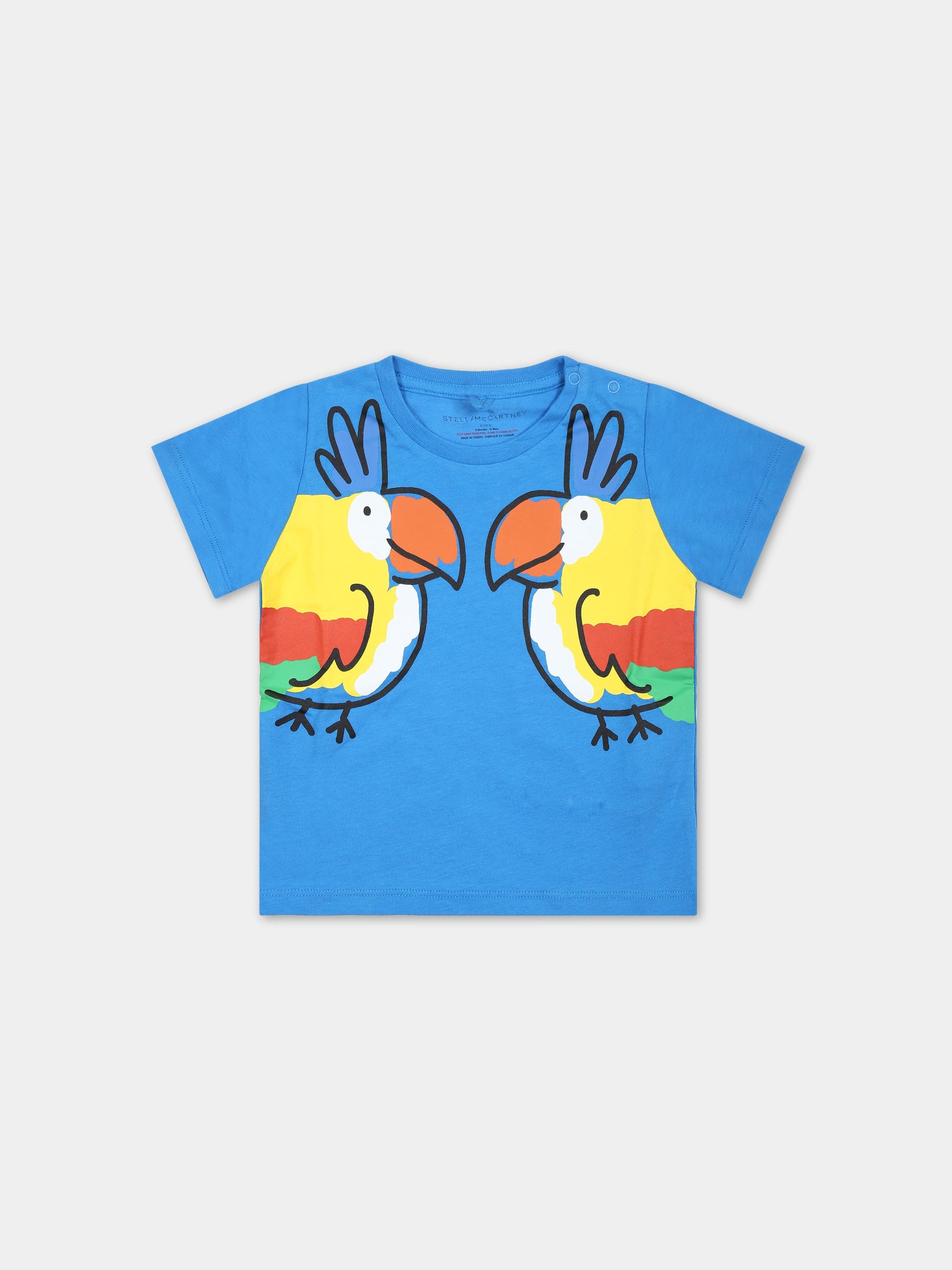 T-shirt azzurra per neonato con pappagalli,Stella Mccartney Kids,TS8711 Z0434 611