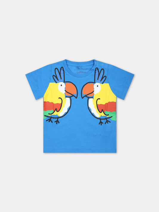 T-shirt azzurra per neonato con pappagalli,Stella Mccartney Kids,TS8711 Z0434 611